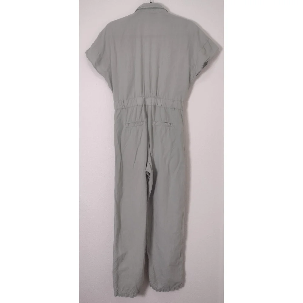 Zara Linen Cotton Short Sleeve Button Front Jumpsuit Green Size S
